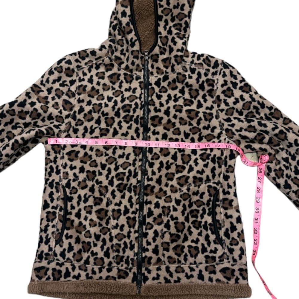 Leopard Print Fleece Hooded Zip Up Jacket With Pockets Ladies Size Medium - Picture 3 of 6
